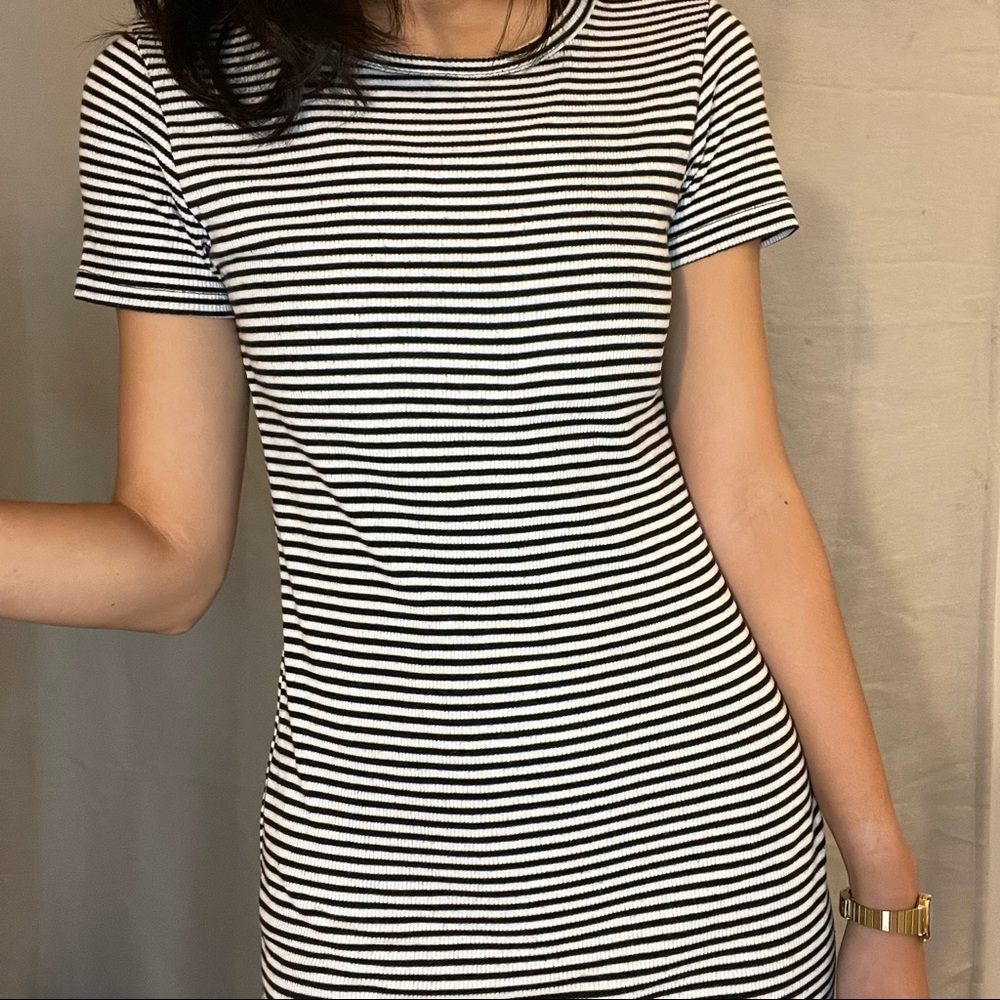 Brandy Melville Jenelle Dress in Stripes | Bodycon Casual | Black and White